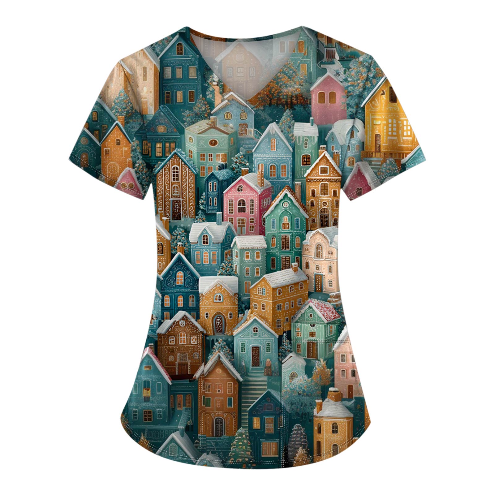 

Женские модные топы с короткими рукавами и V-образным вырезом с принтом, рабочие футболки с карманами XXL синий