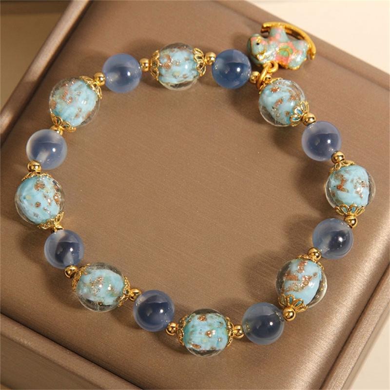 Natural Blue Agate Crystal Bracelet Glowing In Dark for Night Visibility Comfortable Daily Wear Unique Texture Design