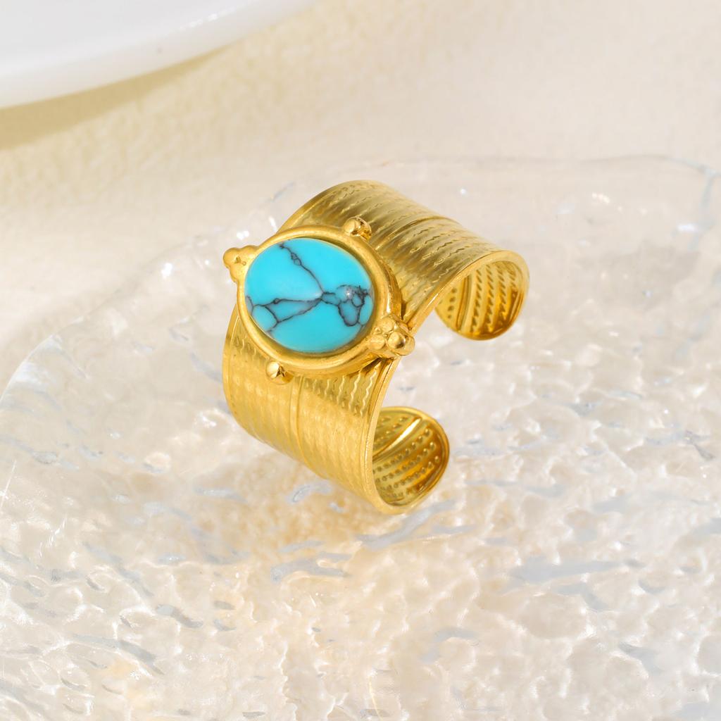 Trendy Geometric Turquoise Opening Ring for Women, Stainless Steel Oval Rings,Fashion Jewelry Mother's Day Gift