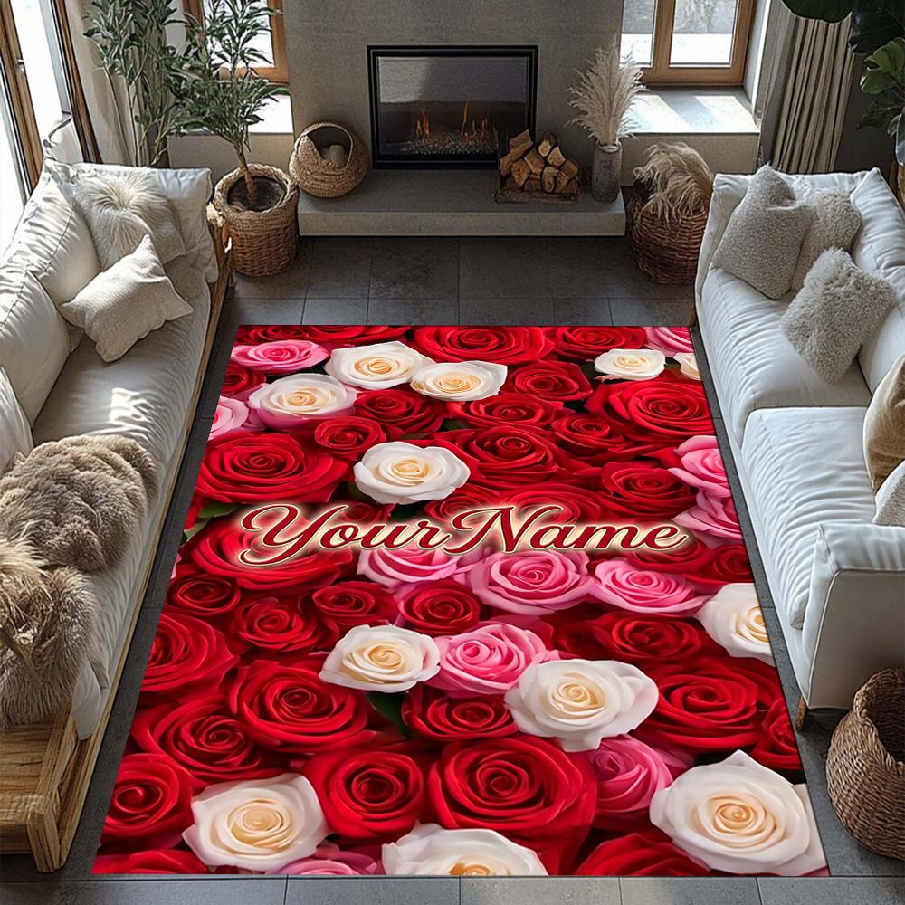 Rose Customized Name Floor Rug Office Rug Design for Dormitory Study Room Foyer Playrooms Anti-slip Rug Anime Office Decor