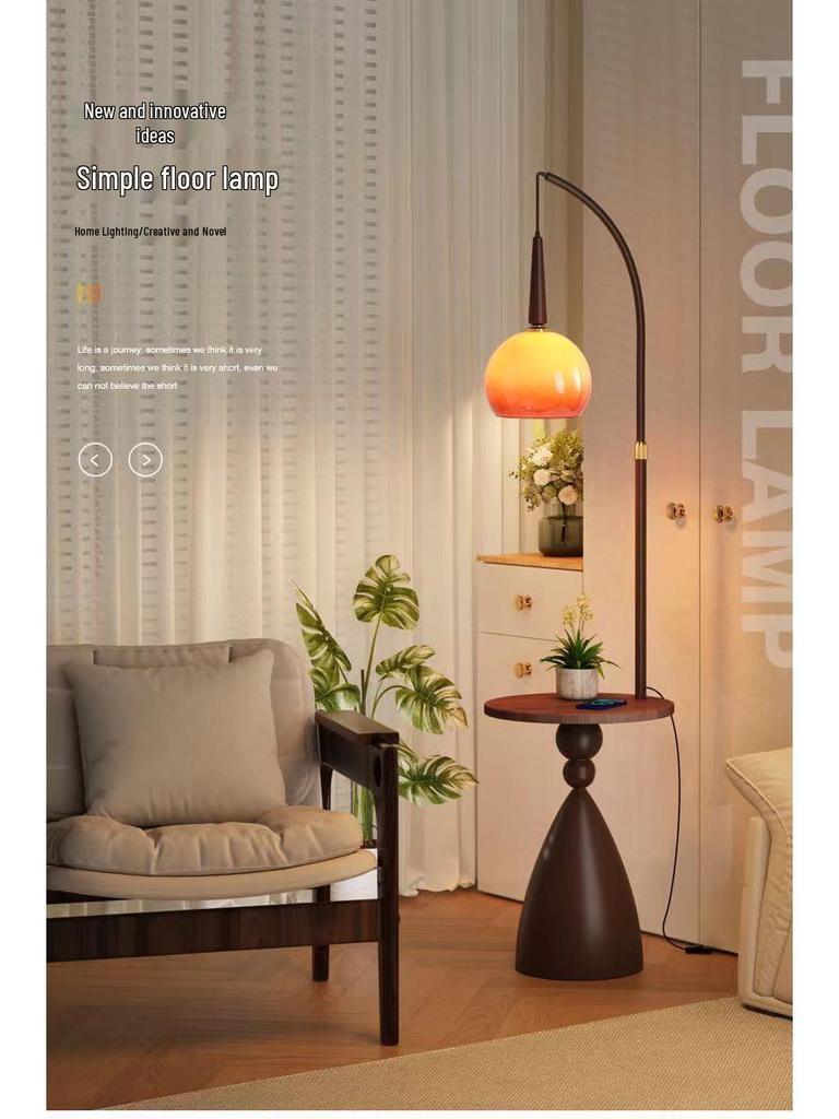 Retro American-Style Floor Lamp with Integrated Storage and Bedside Table Combo
