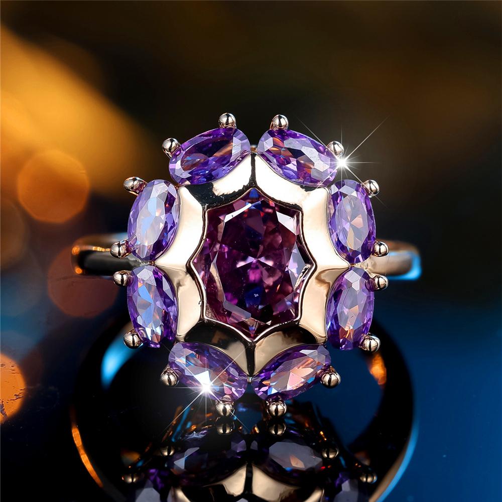 

Charm Female Purple Zircon Stone Oval Engagement Ring Vintage Yellow Gold Color Wedding Jewelry For Women 10