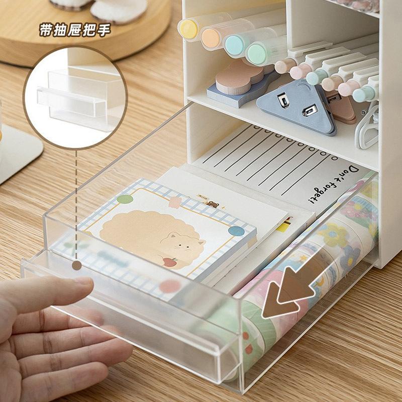 Inclined Pen Holder, Desktop Storage Artifact, Office, Student Desk, Three-in-one Grid Design, Stationery Storage Box