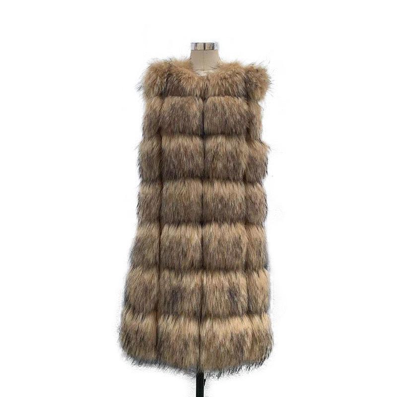 Haining Fur Winter New Fur Vest Imitation Raccoon Hair Long Slim-fitting Splicing Jacket