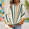 Women Plus Size Long Sleeve Geometric Printed Blue White Hoodie Pullover With Kangaroo Pocket