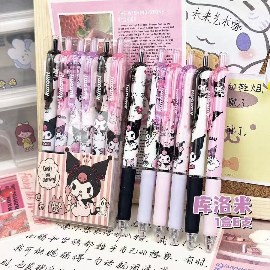 Sanrio Characters Kuromi Melody Cinnamoroll Press Gel Pens Kawaii Stationery Black Ink Writing Pens