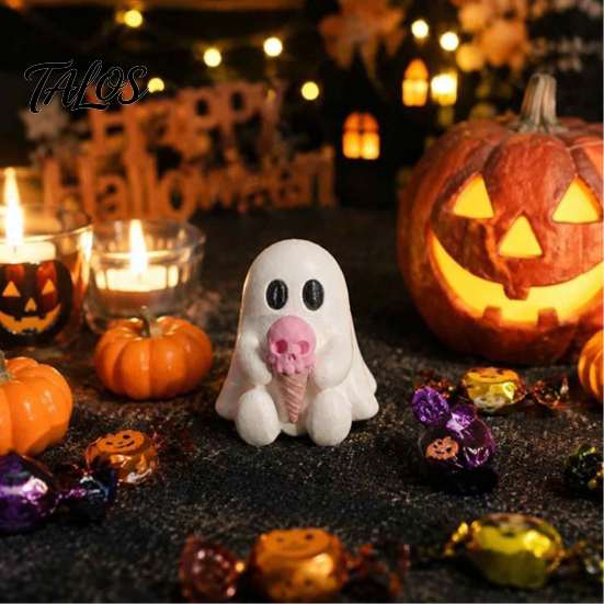 Niche Home Decor for Halloween Ice Cream Ghost Resin Figurine, Cute Spooky Desk Artistic Craft Gift Home, Soft Summer Ornament, Festive Friends Unique