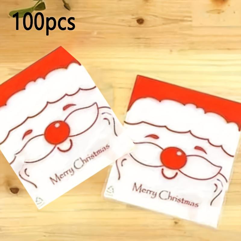 

Красные сани Санты Пластиковые самозаклеивающиеся пакеты (100 шт) – Идеально для упаковки рождественского печенья и ежедневного использования Santa Claus