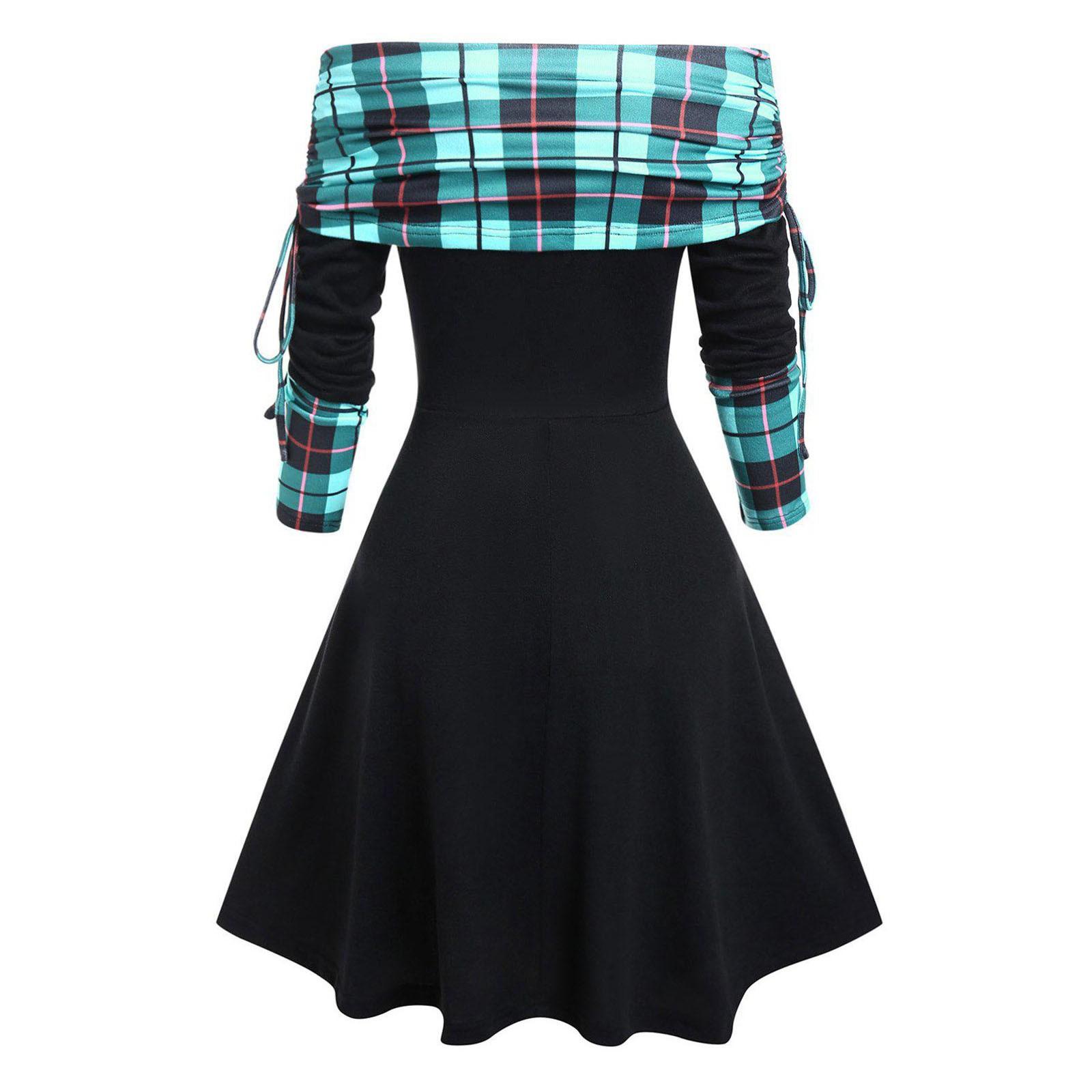 Платье с трансформируемым вырезом в полоску и расклешенным силуэтом с длинными рукавами — фото 6