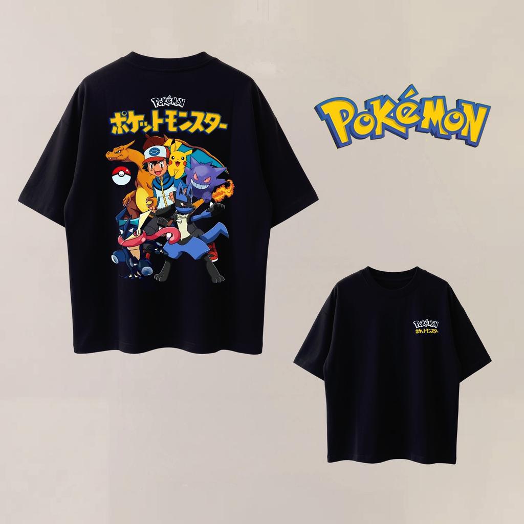 Summer Anime PokéMon Cosplay Tshirt Cotton Short Sleeve Tops Casual Loose Retro Tshirt Unisex Unisex Kids Family Matching Outfits