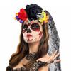 Skull Skeleton Hand Veil Headpiece with Dark Series Flower For Halloween Costume And Themed Photoshoots Wear