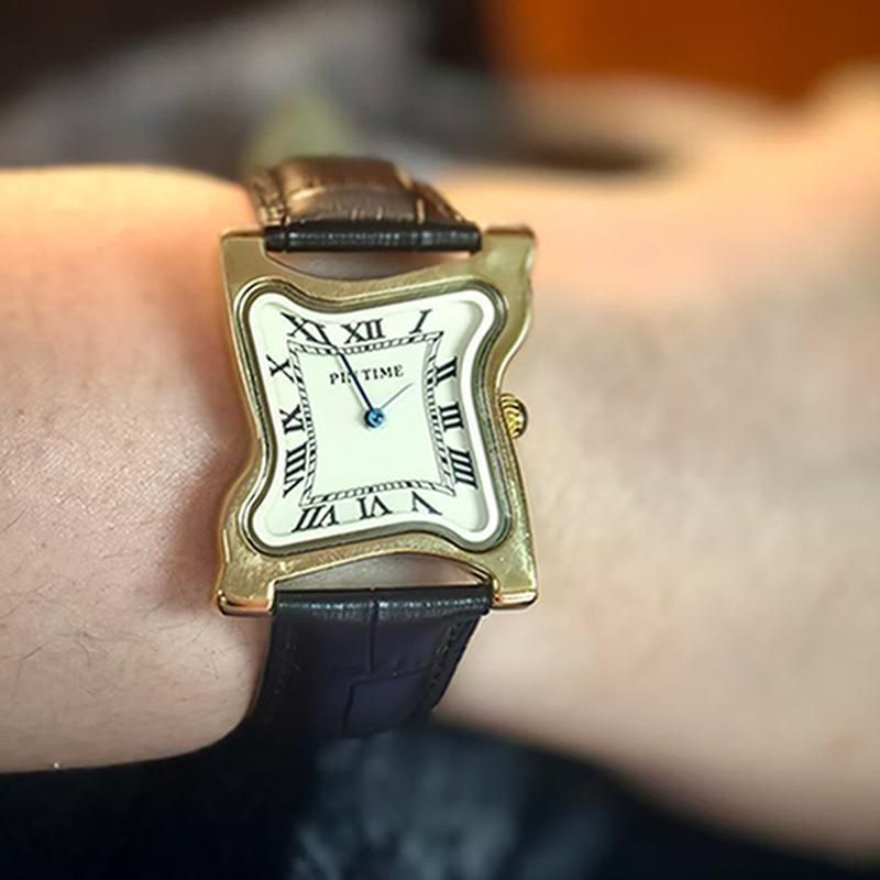 Y2K Goldene Uhren Retro Herren-Quarz-Armbanduhr Quadratische Schmelzende Uhr Römische Ziffern Stundenmarkierungen Unregelmäßige Unisex-Uhr