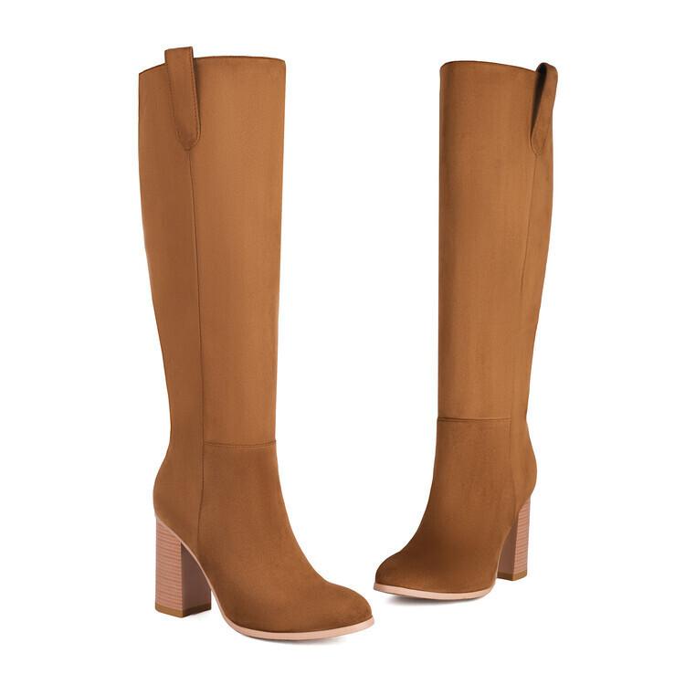 Frosted Round Head Thick Heel Tall  Boots Long Boots Large Size Boots