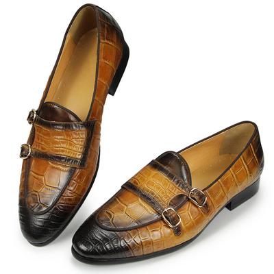 Fashion New Loafers Shoes Men's Leather Casual Shoes Elegant Penny Double Monk Strap Crocodile Printing Casual Office Men Lazy Shoes