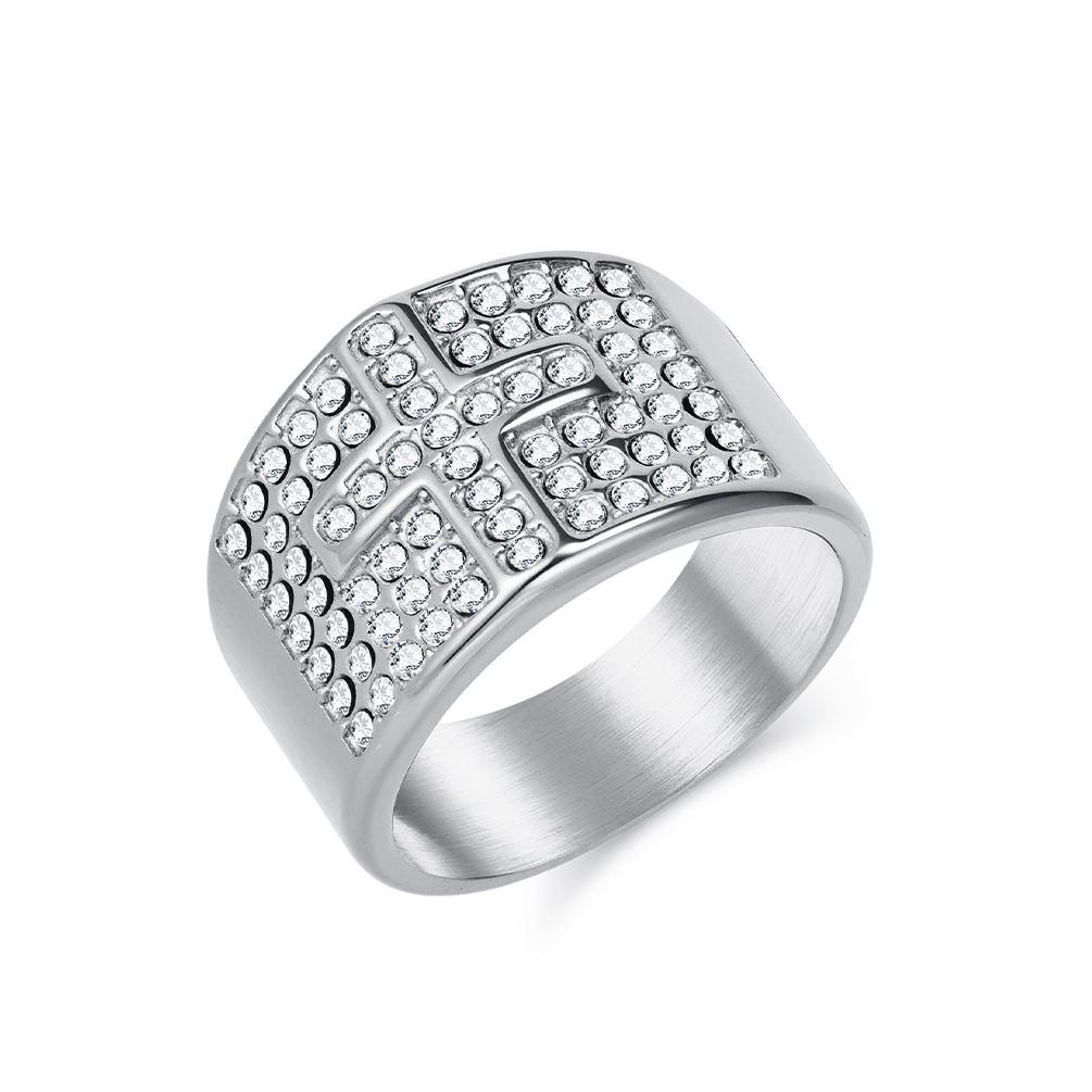 

Популярное мужское кольцо из нержавеющей стали с бриллиантовым покрытием в виде креста, европейский и американский хип-хоп, персонализированный аксессуар 13#