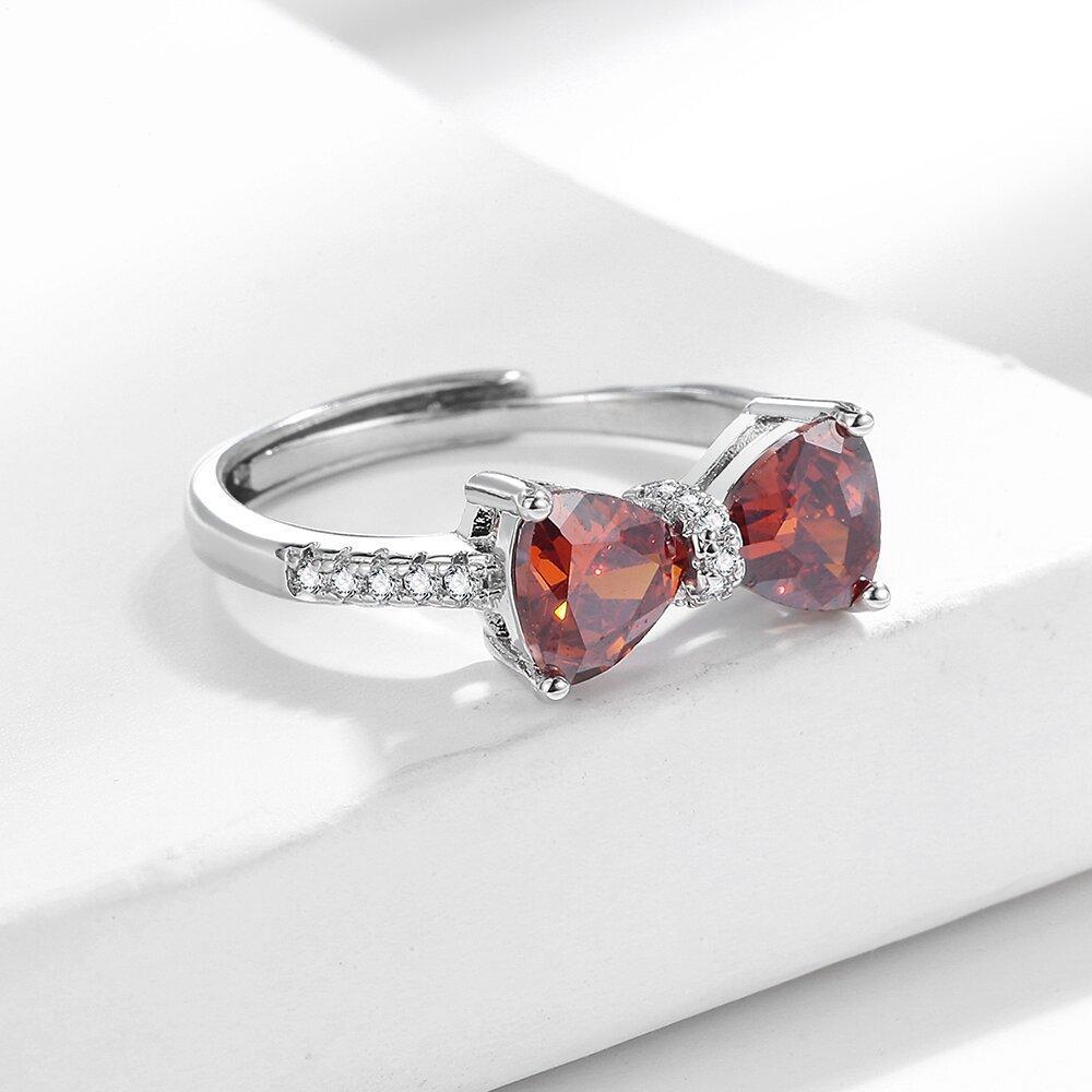 925 Sterling Silver Red Diamond Bowknot Ring for Women Advanced Index Finger Ring Fade Resistant Fashion Hand Jewelry Wholesale