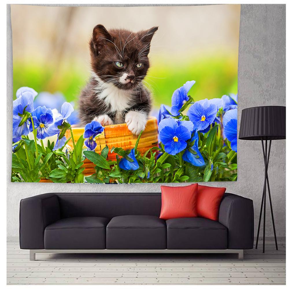 Kedi duvar halısı Peyzaj Goblen Duvar Asılı Trippy Duvar Sanat Goblen Yatak Odası Oturma Odası Ev Dekor için