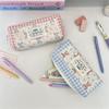 Sweet Cute Splicing Plaid Bow Pencil Case Portable Large Capacity Student Stationery Storage Bag Pen Bag Girly Cosmetic Bag Gift