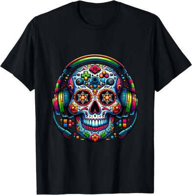 Sugar Skull Gamer Day of the Dead USA Mexico Lovers T-Shirt