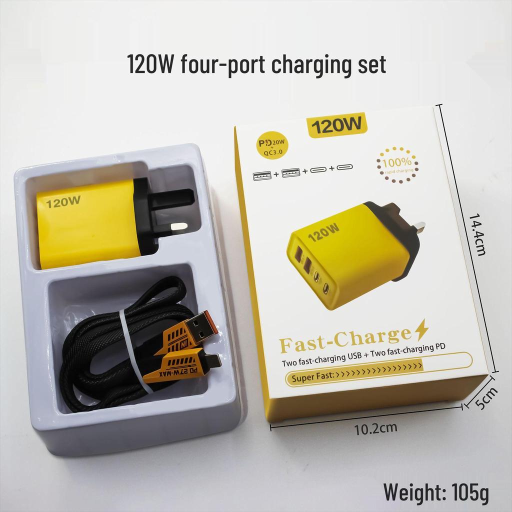 120W Multi-Port Fast Charger: Dual USB & Dual Type-C, US & EU Compatible