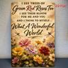 Tin Sign Vintage Floral Garden Wall Plaque Green Red Roses Too Print Metal Decor I See Trees of Roses Quotes Art for Home Be