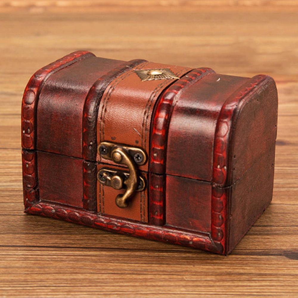 1pc Wooden Box Small Treasure Rustic Vintage Handmade Chest Multifunction Storage Box Case with Lid Jewellery Storage Container