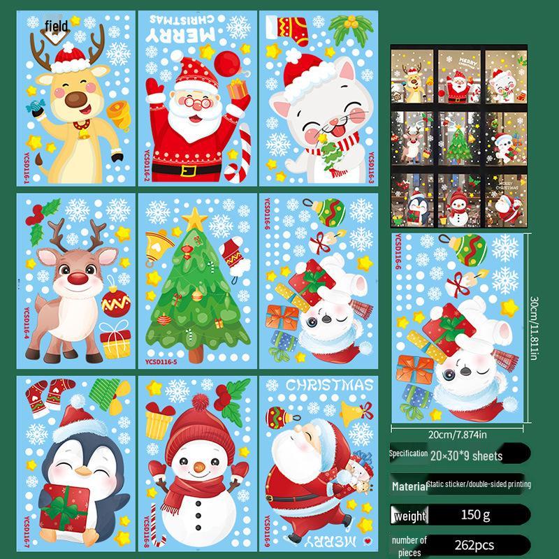Cross-border Christmas Static Cling Window and Wall Stickers for Glass Doors and Shopping Malls