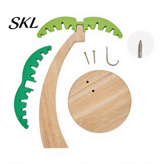 Ventilated Fruit Rack Wooden Banana Hanger, Coconut Tree Shape, with Metal Hook, Hanger Tropical Theme Stable Base Rack, for Kitchen Countertop