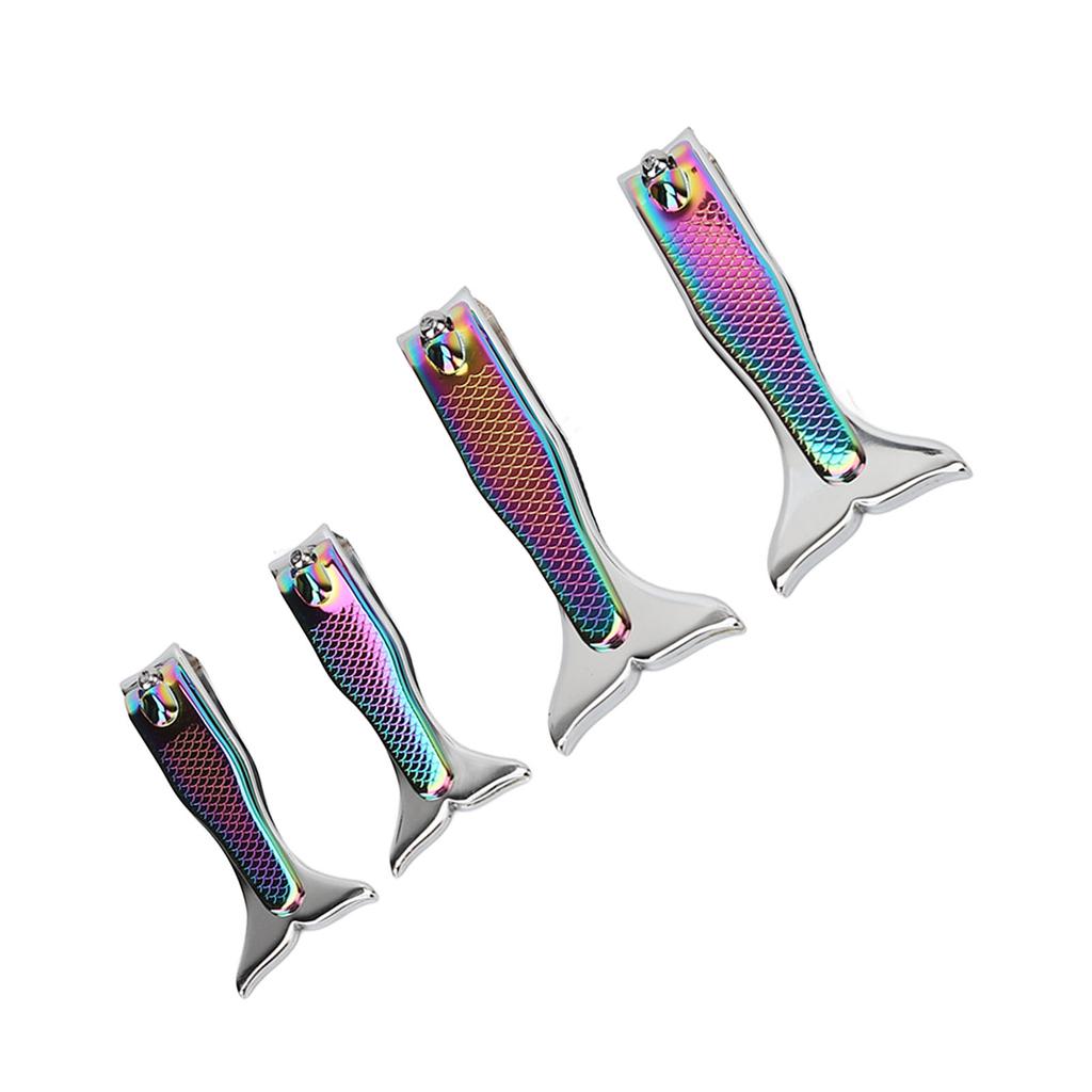 4pcs Fishtail Nail Clipper Set Stainless Steel Electroplated Accurate Cutting Long Handle Portable