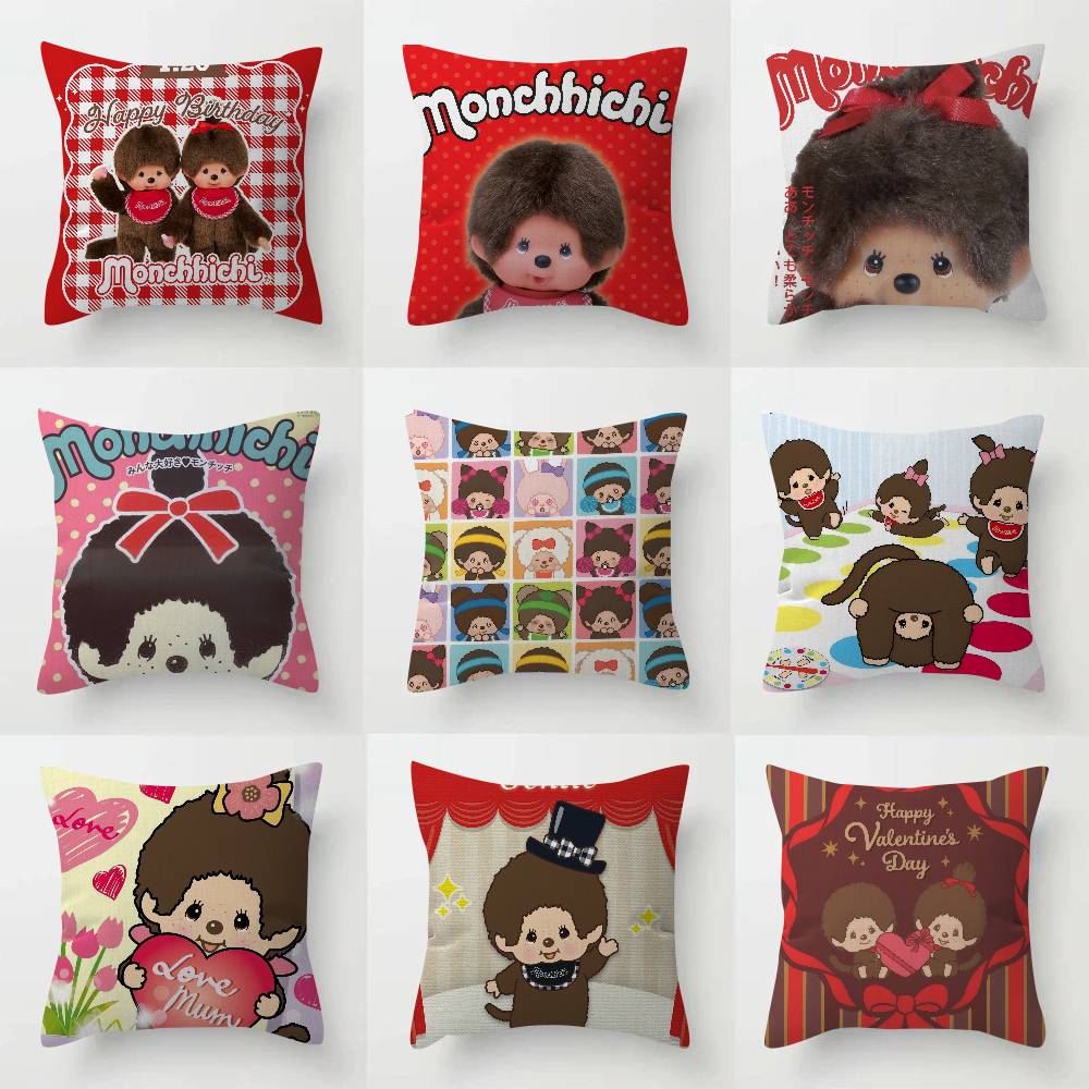 Cute MMonchhichi Pillowcase toon Gift Cushion Cover Bedroom Home Sofa Chair Seat Decor pillow case