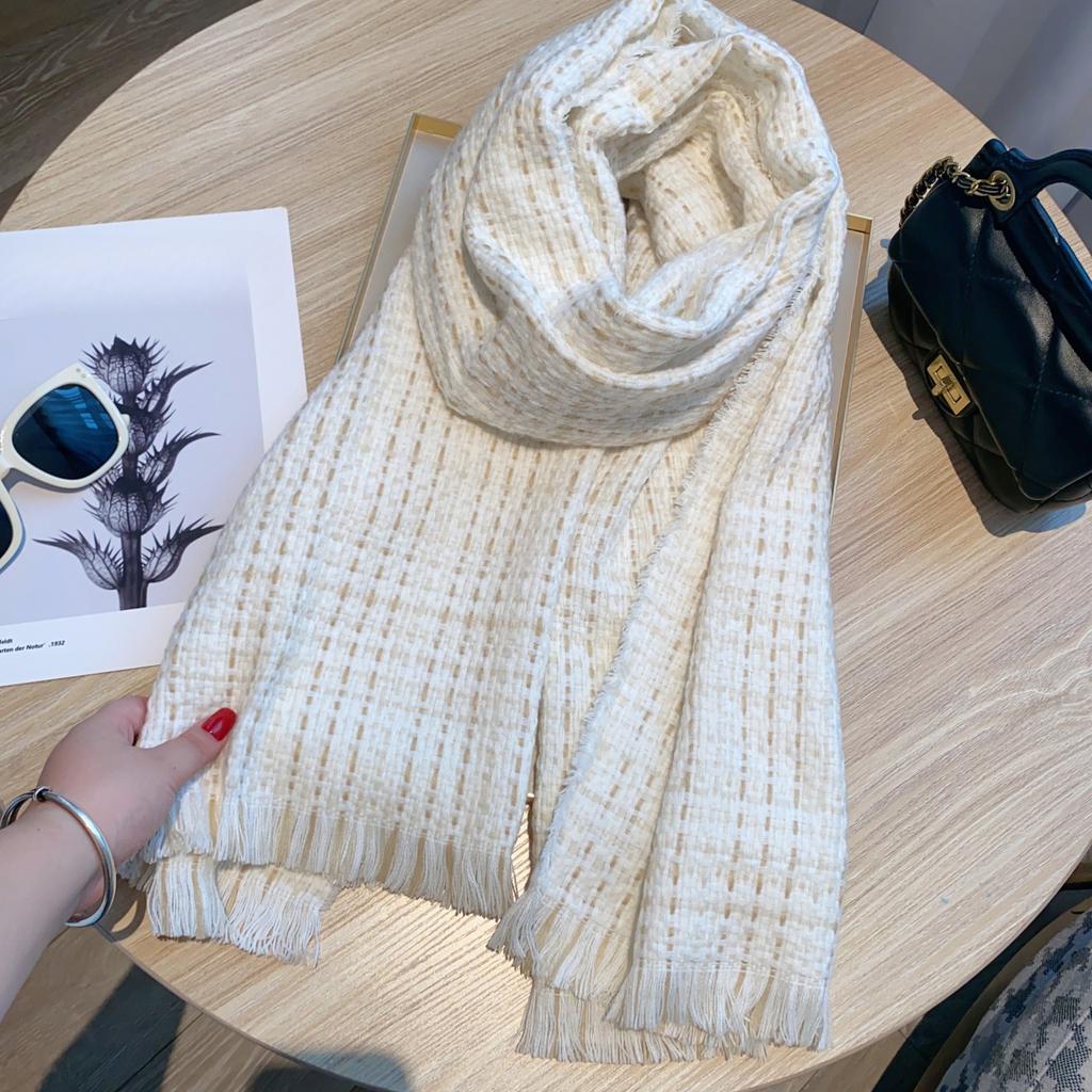 Scarf Women's Korean Style Fashionable and Elegant Imitation Cashmere Versatile Pure White Long Dual Use Warm Shawl Trendy