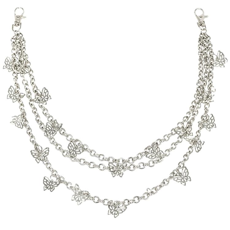 Harajuku Women Jeans Chain Three Layer Butterfly Shape Pendant Chain for Pants 1