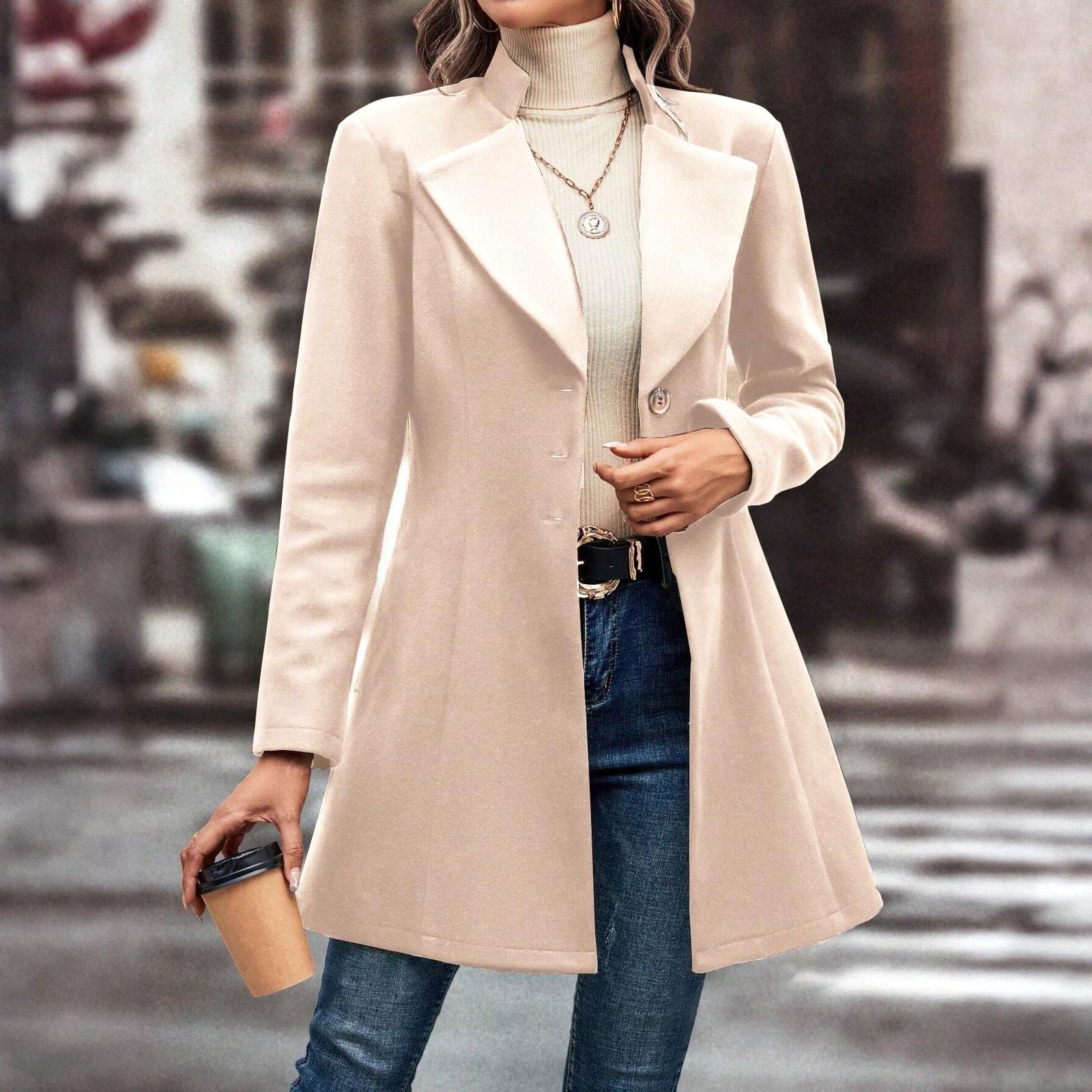 

Женская свободная и удобная куртка с V-образным вырезом, длинными рукавами и пуговицами, однотонная XL бежевый