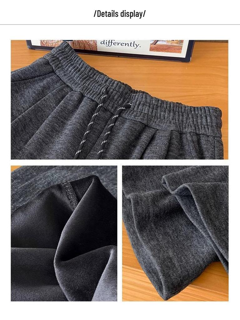 2025 Winter Women's Fleece-lined Slimming Wide-leg Pants - Elastic Waist, Loose Fit, Drapey Style
