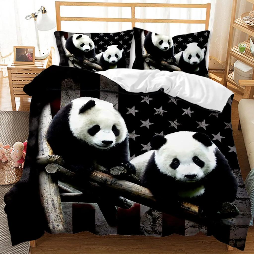 Kinderen Meisjes Dekbedovertrek 3D Panda Print Leuke Dieren Beddengoedset Panda Patroon Voor Slaapkamerdecoratie Dekbedovertrek Eenvoudige Stijl