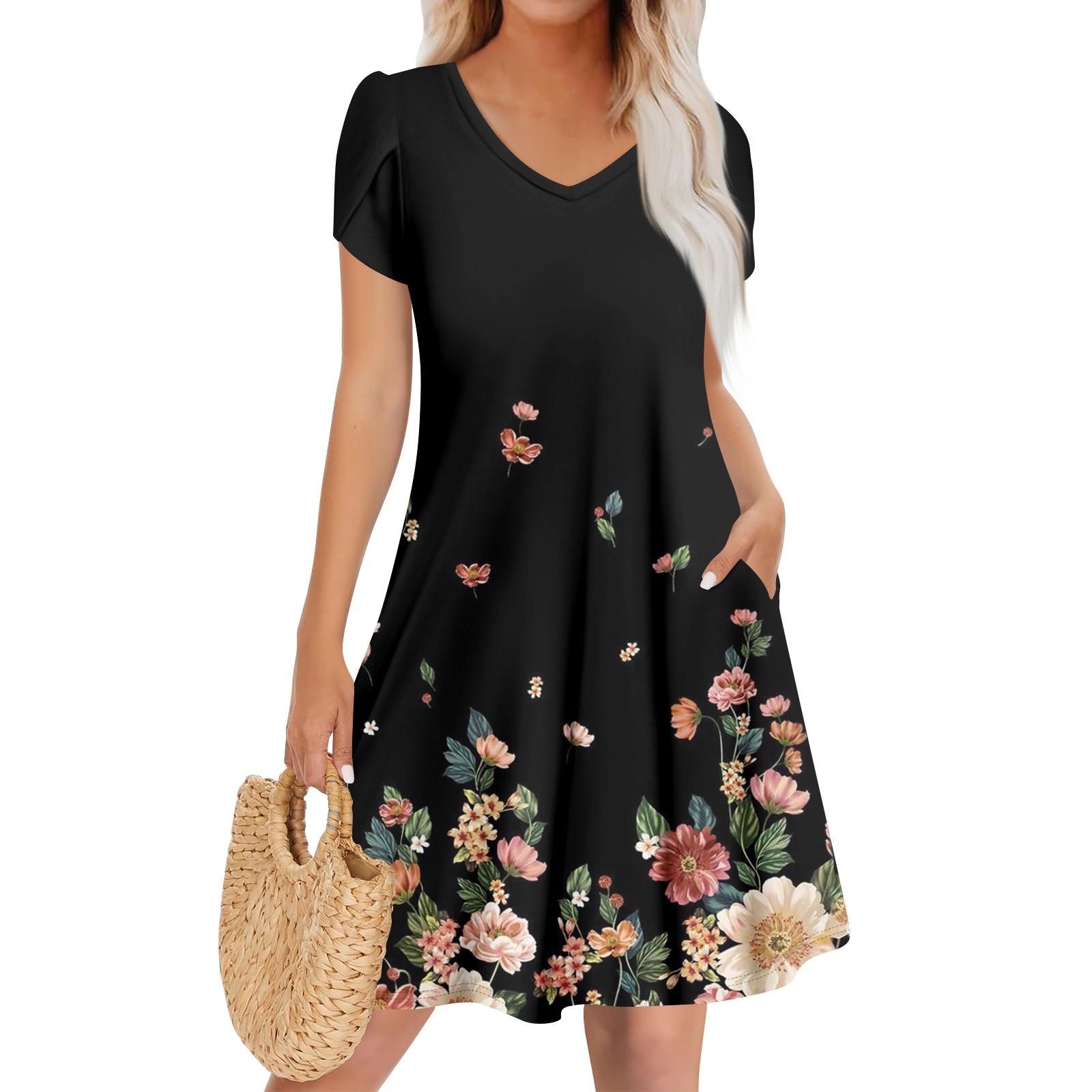 

Женское повседневное модное платье с V-образным вырезом и коротким рукавом, стильное свадебное платье для гостей L чёрный