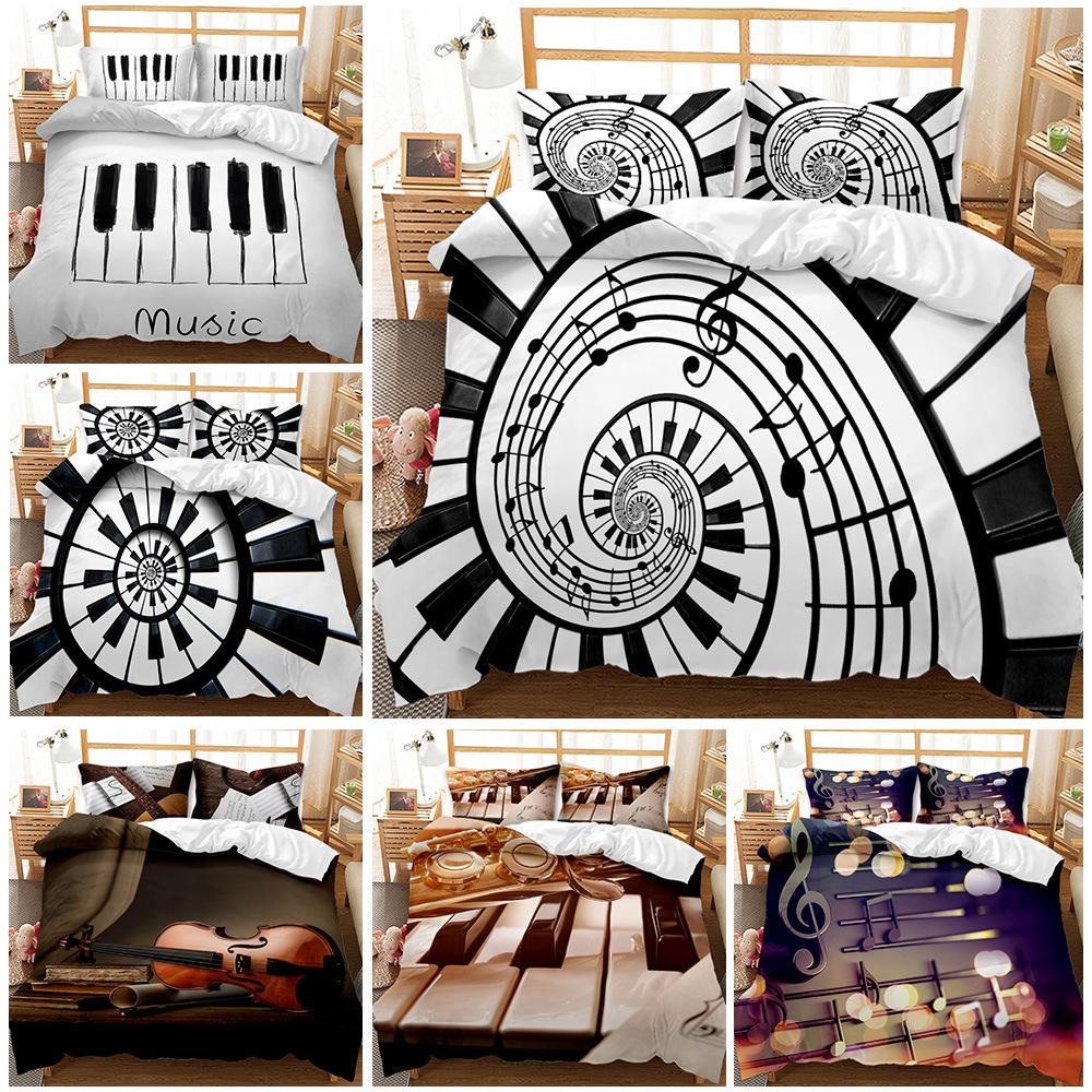 Striped Simple 3D Digital Printing Musical Instrument Element Design Three-Piece Bedding