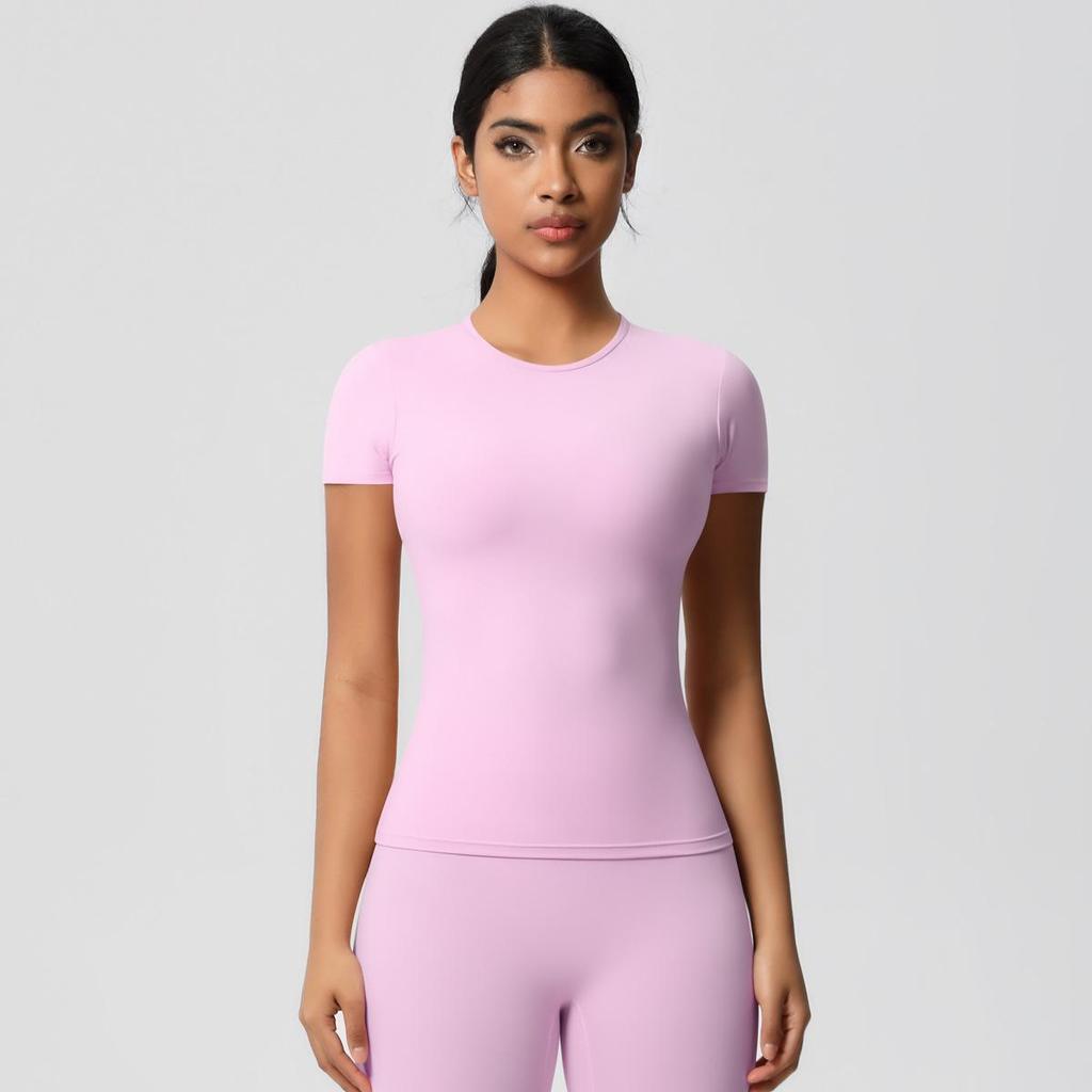 Gebürstetes Nude Slim-Fit Rundhals Yoga-Top - Kurzärmlig, Atmungsaktiv, Vielseitige Sportbekleidung