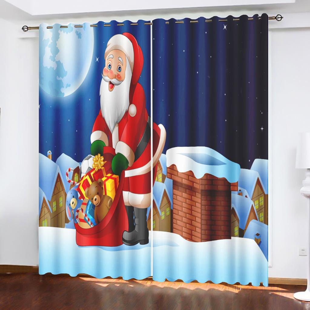 Christmas Santa Claus Suitable Home Decor Living Room Bedroom Blackout Curtains  Balcony Screen Cartoon Cute Perforated
