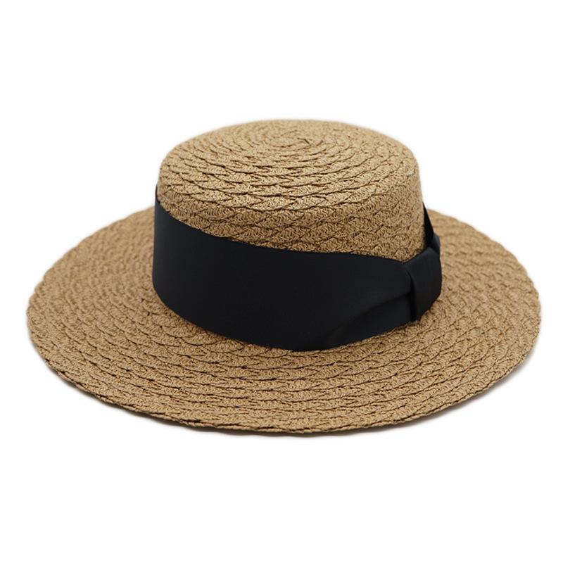 Japanese Korean Version Retro Wide-Brimmed Panama Flat-Top Top Top Hat Women'S Summer Shading And Sun Protection Vacation Beach Straw Hat French Style