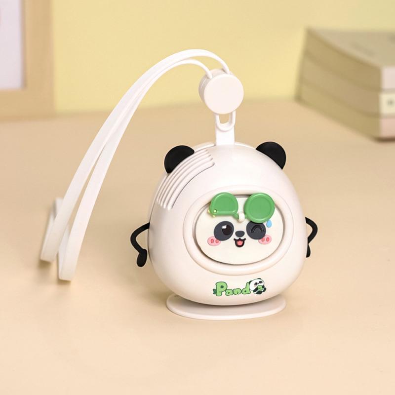 Green Panda USB Rechargeable Neck Fan - Portable, Leafless & Cute for Kids 80x50x68 mm