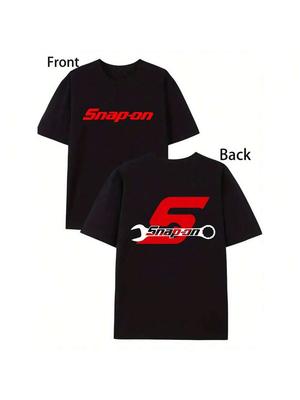 Camiseta con Estampado 100% Algodón para Hombre Botones de Presión Logo Estampado a Doble Cara Cuello Redondo Manga Corta Versátil Moda Urbana Casual