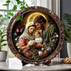 Round Aluminum Metal Poster Wall Art Holy Family Decor for Living Room