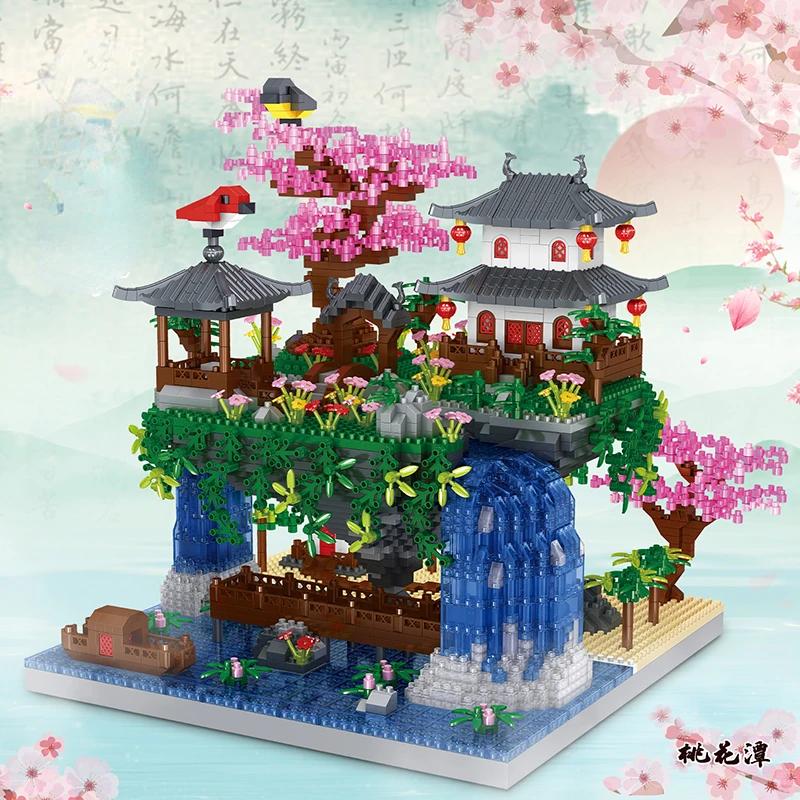 Moc Peach Blossom Pool Cherry Tree House Building Block Chinese Architecture Diy Bricks Cherry Blossom Toy For Kids Adult Gift