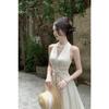 French Collar Neck Sleeveless Dress Women's Summer Temperament Waist Thin Long Dress Gentle Vacation Fairy Dress