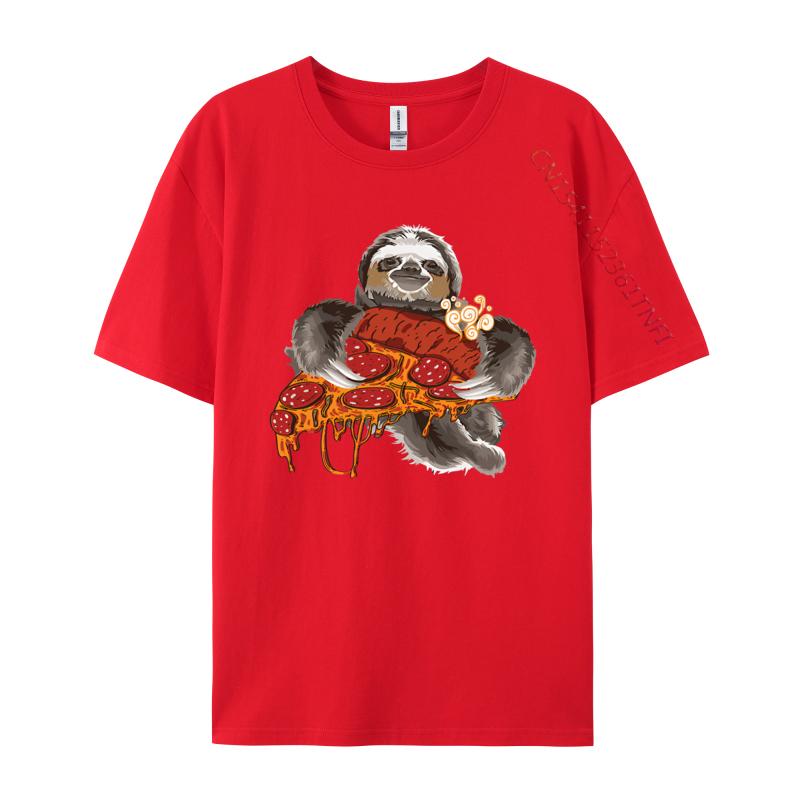 Sloth Holding Pepperoni Pizza Funny TShirt Tee Top Camisas Men Casual Clothing Gift Newest Tshirt Streetwear