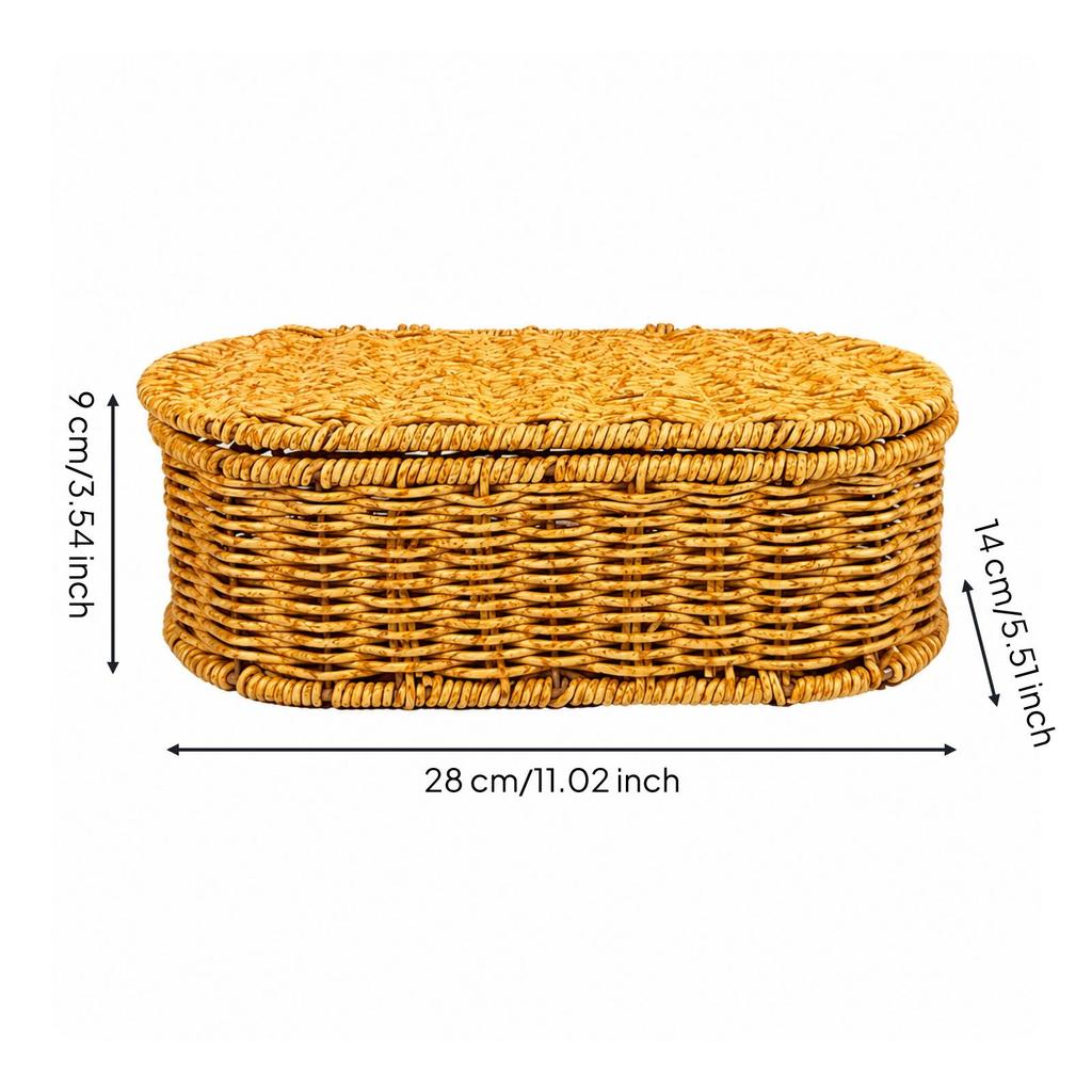Oval Handwoven Storage Box with Hinged Lid Space-Saving for Tabletops