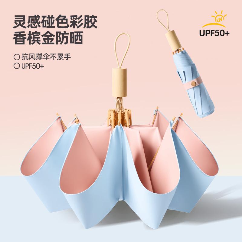 Custom 8-bone Hand Opening, Wooden Handle, Colored Rubber, Custom Sunshade Umbrella, Female Student Sunshade Three-fold Umbrella, Small Sun Umbrella,