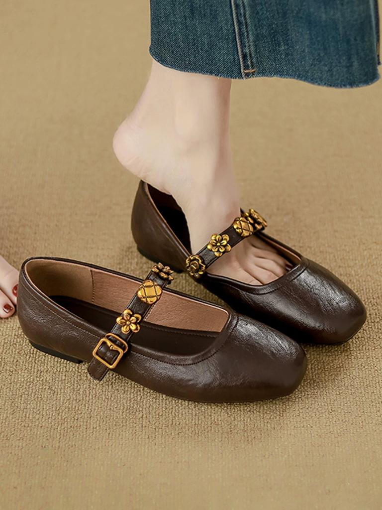 French retro flat shoes women's 2025 new summer skirt Mary Jane small leather shoes ballet evening shoes