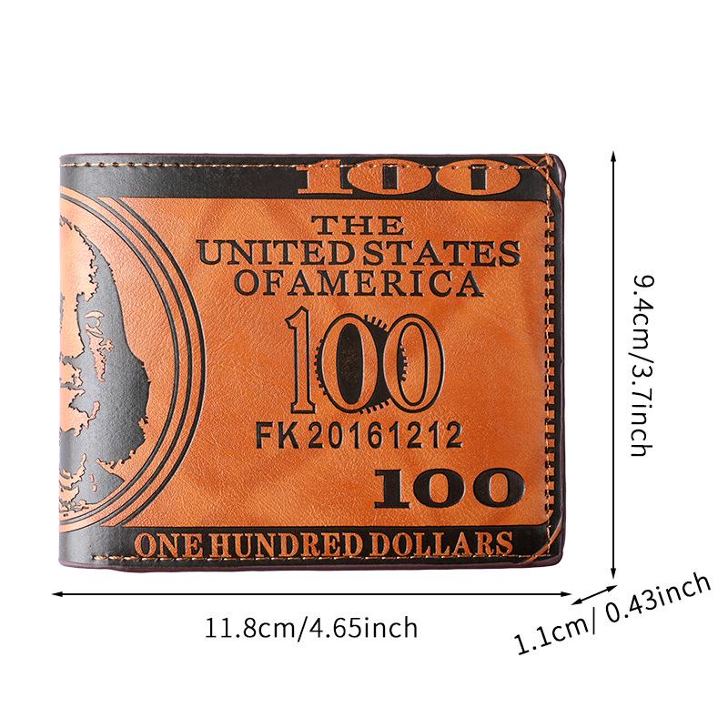 Stylish Men's PU Leather Short Wallet with $100 Bill Design